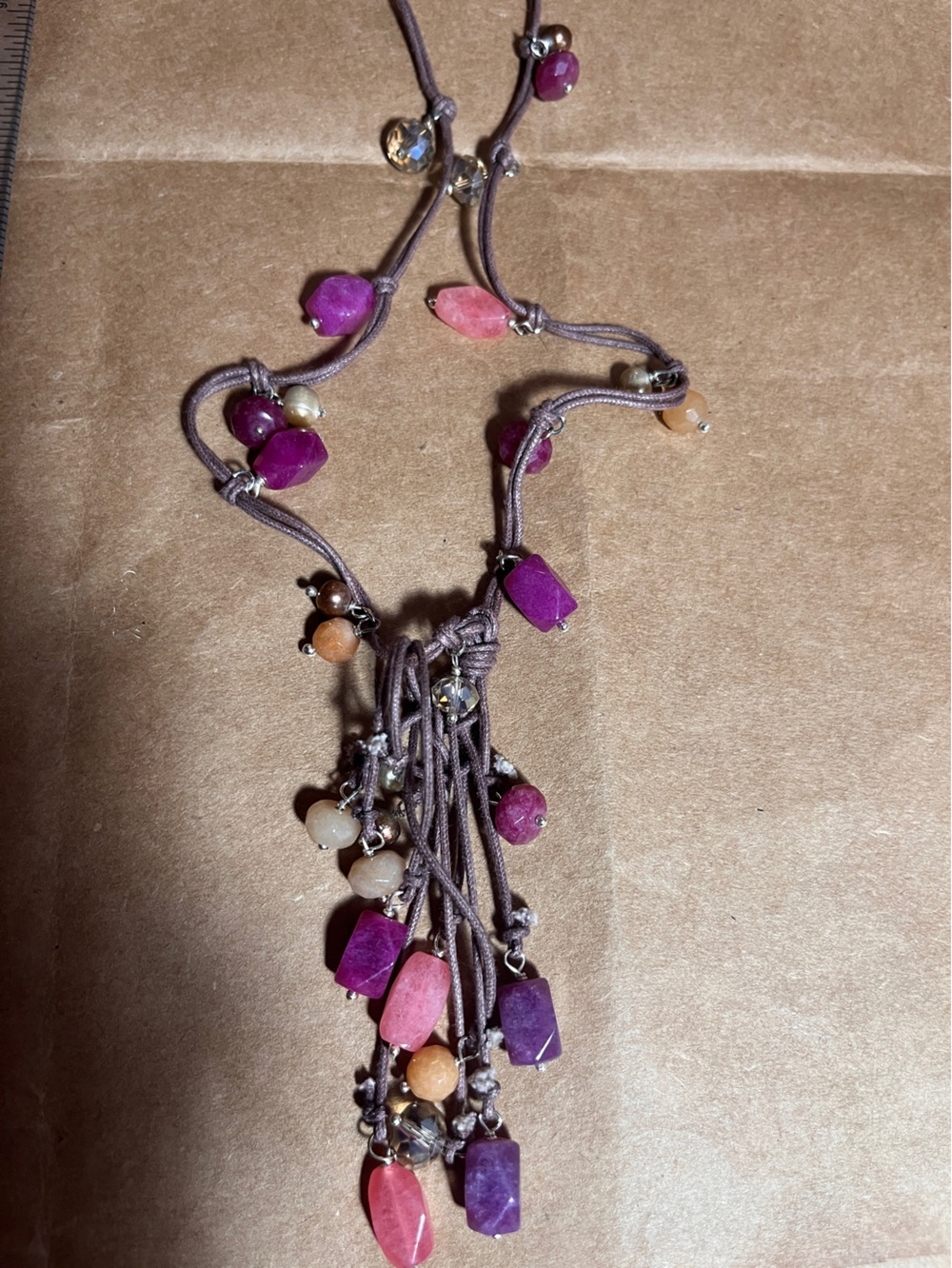 Women's Purple & Pink long Beaded Fringe Necklace